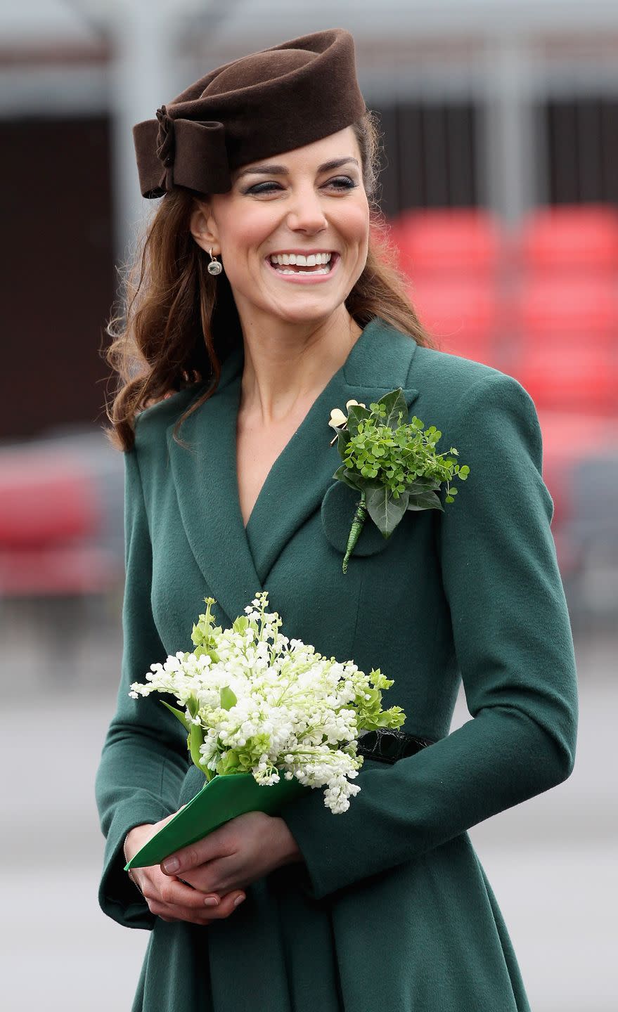 <p>Settling into her Duchess duties, Kate Middleton visited the Aldershot Barracks in Hounslow for the annual St. Patrick's Day parade in 2012. Middleton presented shamrocks to the Irish Guards, a tradition that <a href="https://www.townandcountrymag.com/society/tradition/g26838499/kate-middleton-st-patricks-day-shamrocks-irish-guards-photos/" rel="nofollow noopener" target="_blank" data-ylk="slk:dates back to 1901;elm:context_link;itc:0;sec:content-canvas" class="link ">dates back to 1901</a>. <br></p>