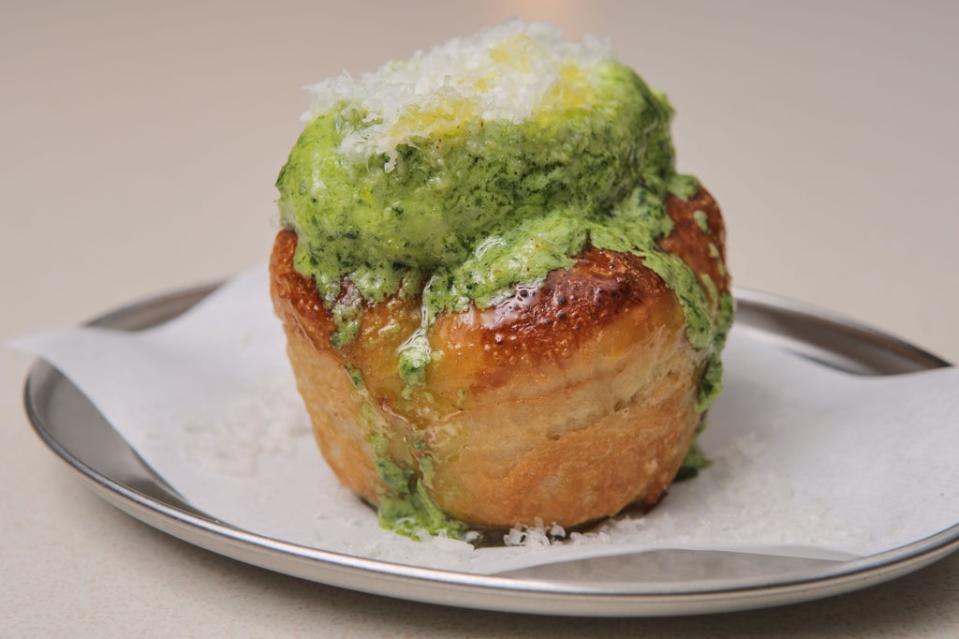 Outrageous Grinch-green quiff: Garlic bread topped with herbed butter (Matt Writtle)