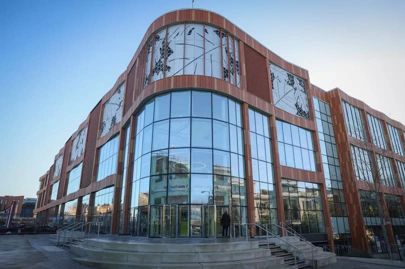 The exterior of the entrance to the new Nottingham Central Library on Carrington Street.