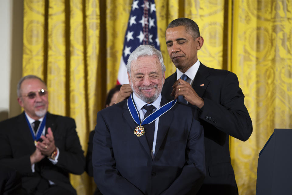 President Barack Obama presents the Presidential Medal of Freedom to composer Stephen Sondheim in the East Room of the White House on Nov. 24, 2015. (Evan Vucci / AP file)