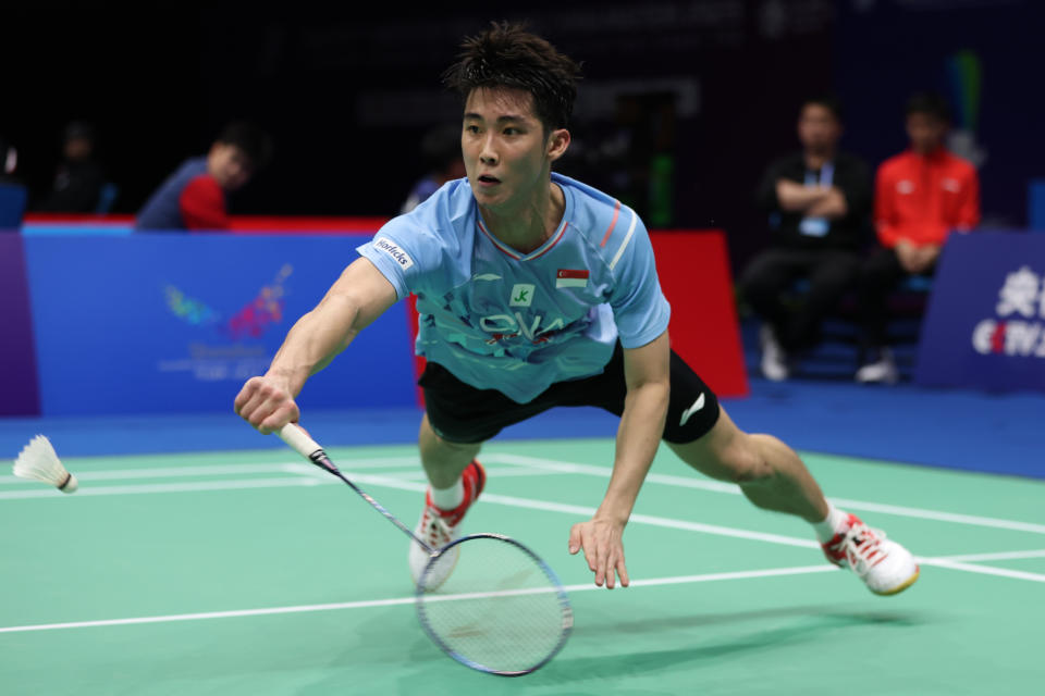 Singapore shuttler Loh Kean Yew in action at the 2023 China Badminton Masters in Shenzhen. 