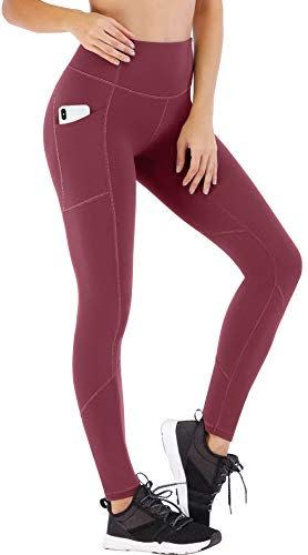 3) Yoga Pants for Women with Pockets High Waisted Leggings for Women Workout Leggings with Pockets Womens Leggings (Ew330 Maroon, Small)