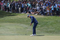 Jordan Spieth putts on the first hole during the final round of the Valspar Championship golf tournament Sunday, March 19, 2023, at Innisbrook in Palm Harbor, Fla. (AP Photo/Mike Carlson)