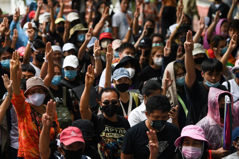 Pro-democracy protesters attend a mass rally, in Bangkok