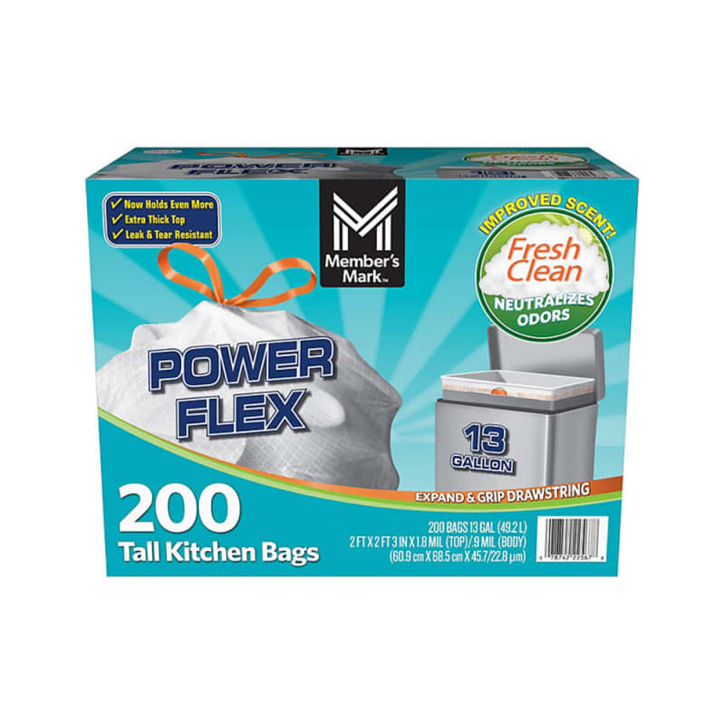 Member's Mark 13-Gallon Power Flex Trash Bags, 200 ct.