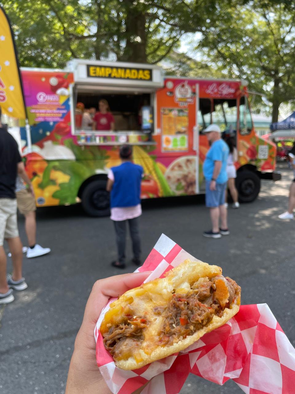 A Venezuelan empanada from the Sweet Pepper Empanadas food truck at Monmouth Park Racetrack's Latin Festival.