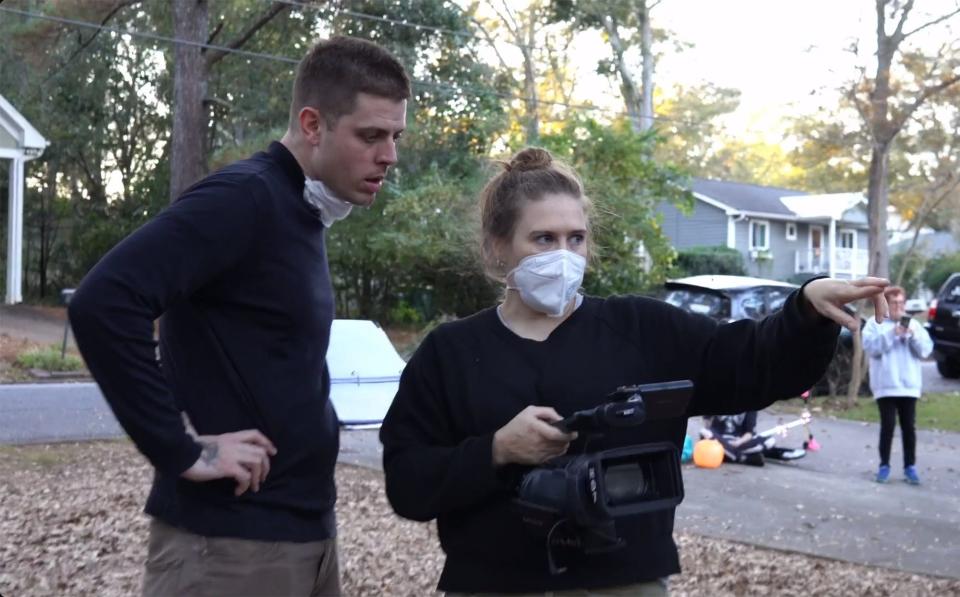(L-R) Writer-director Aaron Strand and cinematographer Emily Marquet on the set of "Withdrawal" in Athens, Ga. in 2023.
