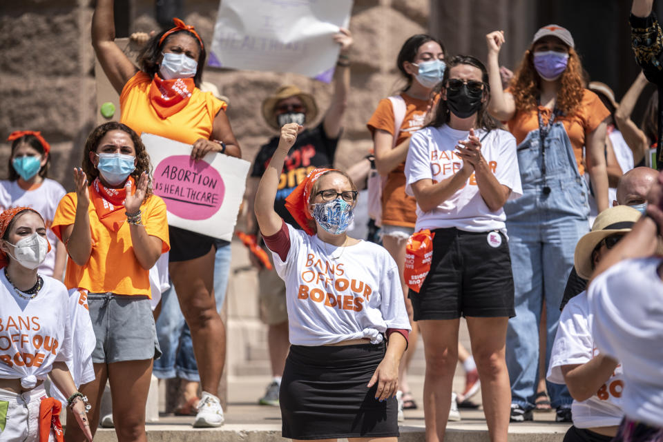 Abortion-rights protesters outside the Texas state Capitol on Sept. 1, 2021. (Sergio Flores / The Washington Post via Getty Images file)