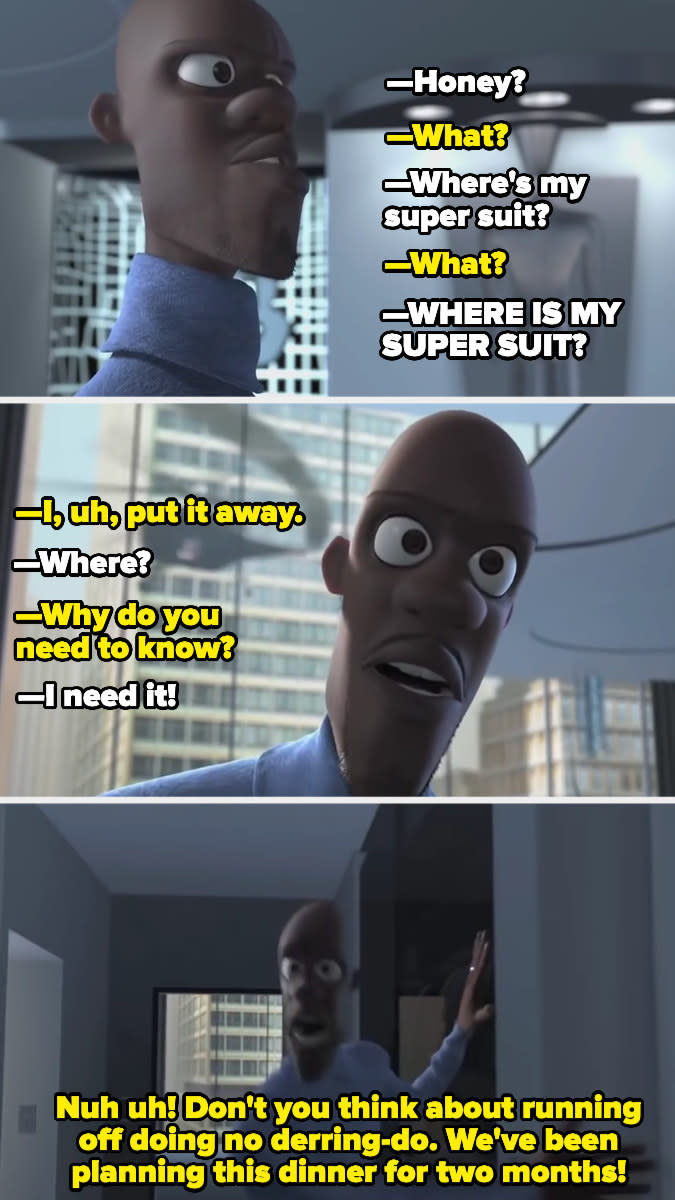 Honey refuses to tell Lucius the location of his supersuit, because it will ruin their date