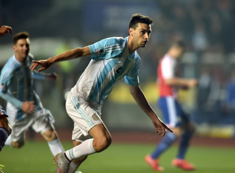 Argentina's Javier Pastore celebrates after scoring a goal against Paraguay during their Copa America semi-final match in Concepcion, Chile, on June 30, 2015