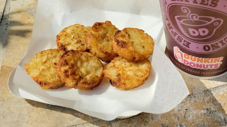 hashbrowns and latte from Dunkin 