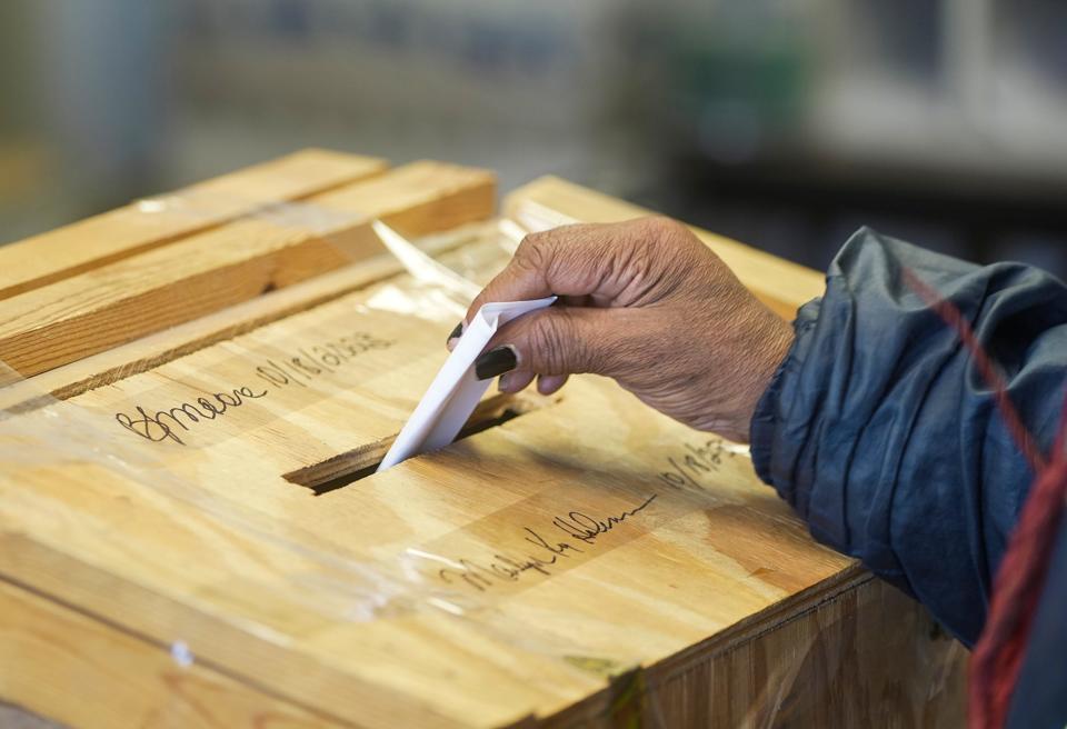 A ballot is cast during a union vote among CapMetro's operators and mechanics.