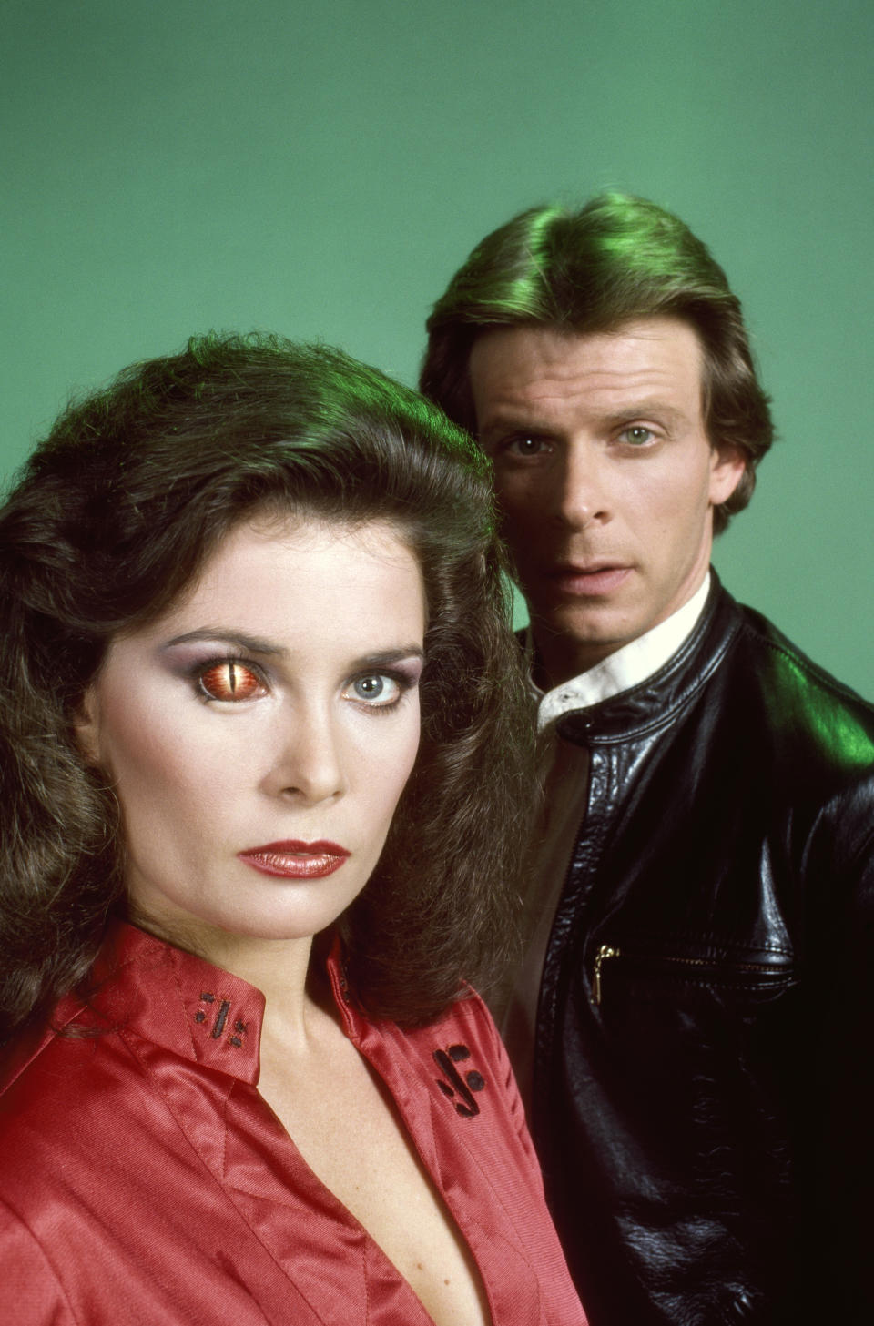 V -- Pictured: (l-r) Jane Badler as Diana, Marc Singer as Mike Donovan  (Photo by Herb Ball/NBCU Photo Bank/NBCUniversal via Getty Images via Getty Images)