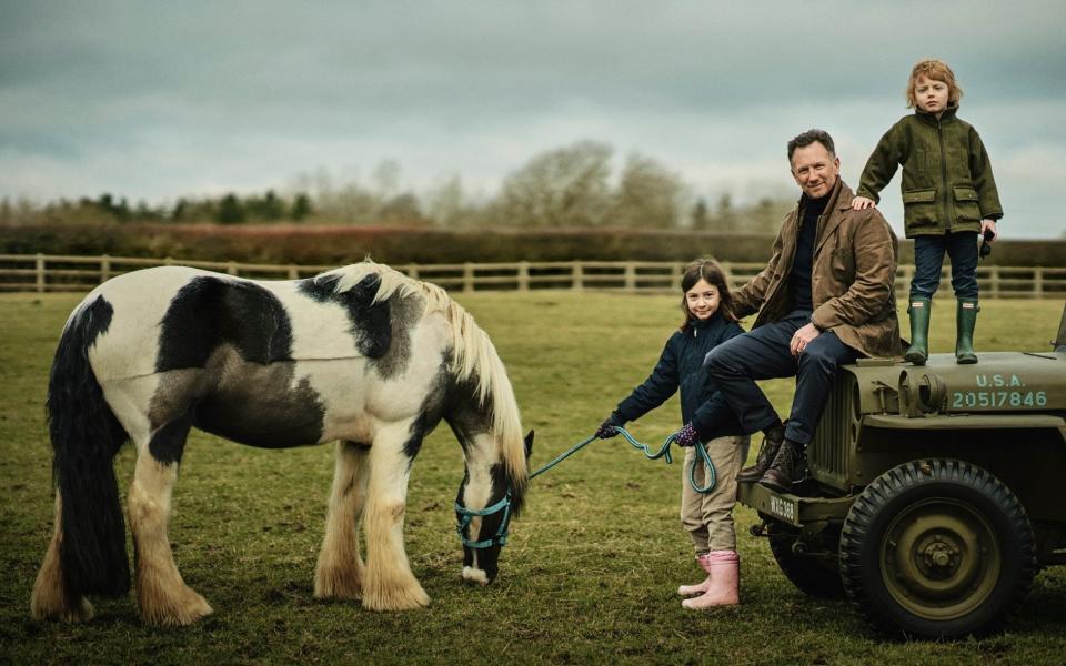 Christian Horner with children, a horse and a Jeep - The Telegraph/Julian Broad 