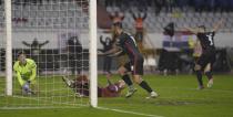 Croatia's Marko Livaja reacts after opening goal for his team during the World Cup 2022 group H qualifying soccer match between Croatia and Russia at the Poljud stadium in Split, Croatia, Sunday, Nov. 14, 2021. (AP Photo/Darko Bandic)