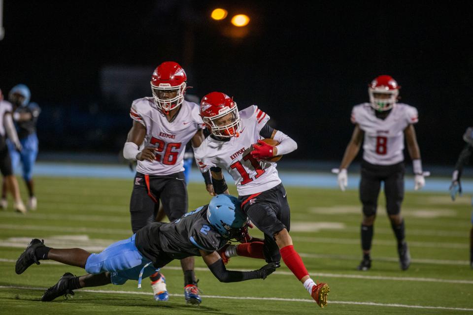 Asbury Park's RaLee Stephens tries to tackle Keyport's Andrei Matthews during the second half of the Keyport vs. Asbury Park football game at Asbury Park High School in Asbury Park, NJ Friday, September 9, 2022.