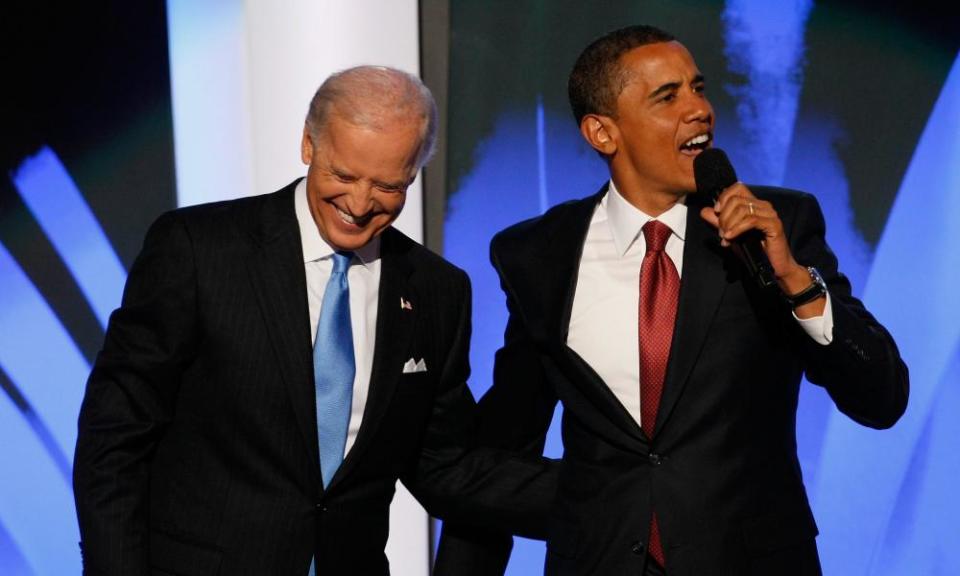 Biden with Obama at the national convention in 2008.