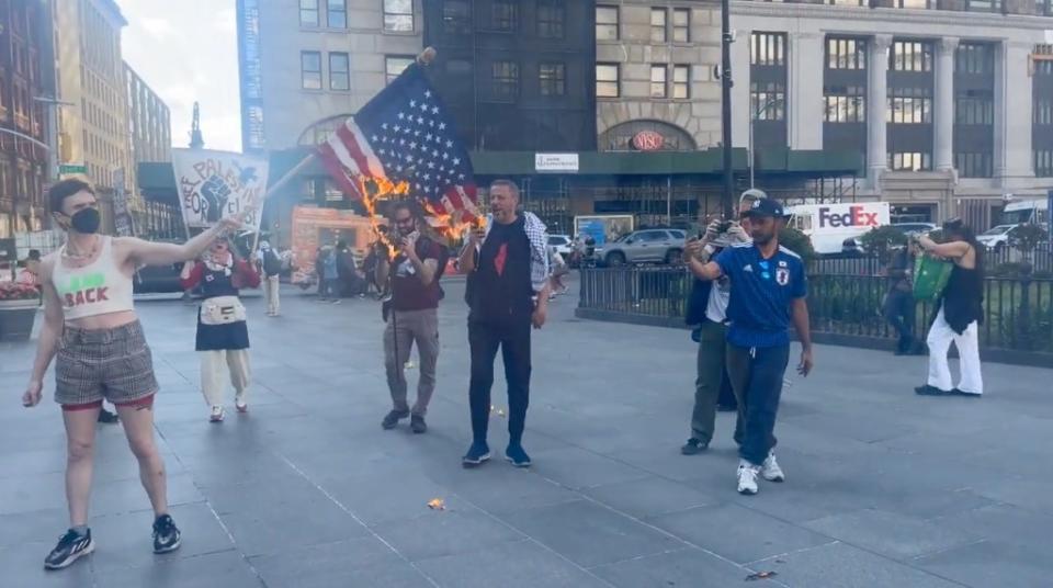 They lit the flag outside of the Brooklyn Borough Hall. Katie Smith via Storyful