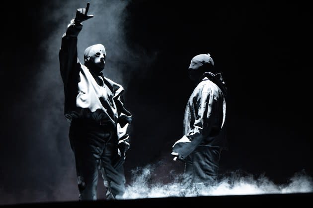  Kanye West and Ty Dolla $ign during the "Vultures 1" playback concert during Rolling Loud 2024  - Credit: Scott Dudelson/Getty Images