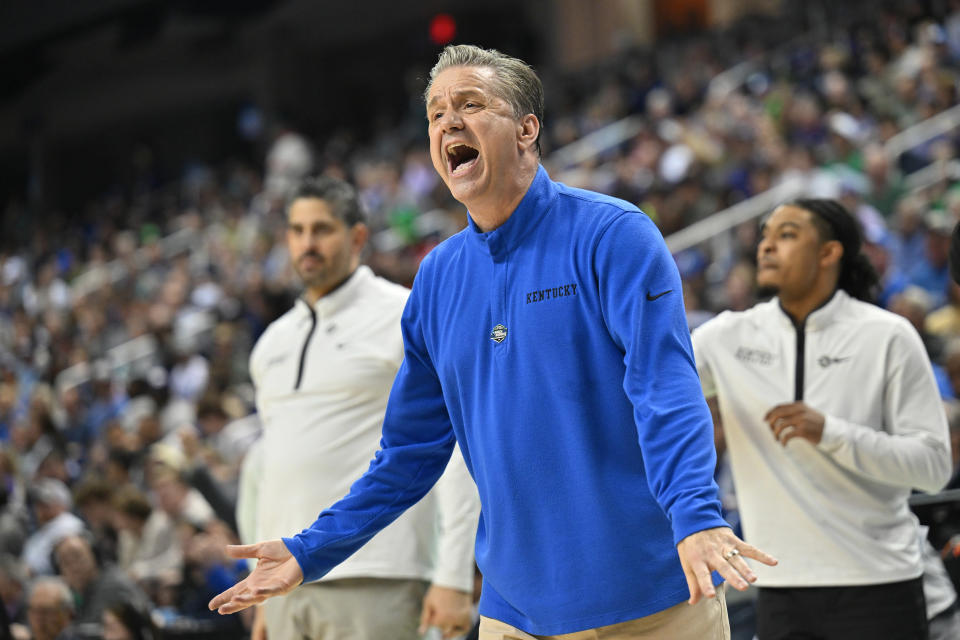 Kentucky coach John Calipari finally got another NCAA tournament win, but he&#39;ll likely need more of them to keep his job. (Grant Halverson/NCAA Photos via Getty Images)