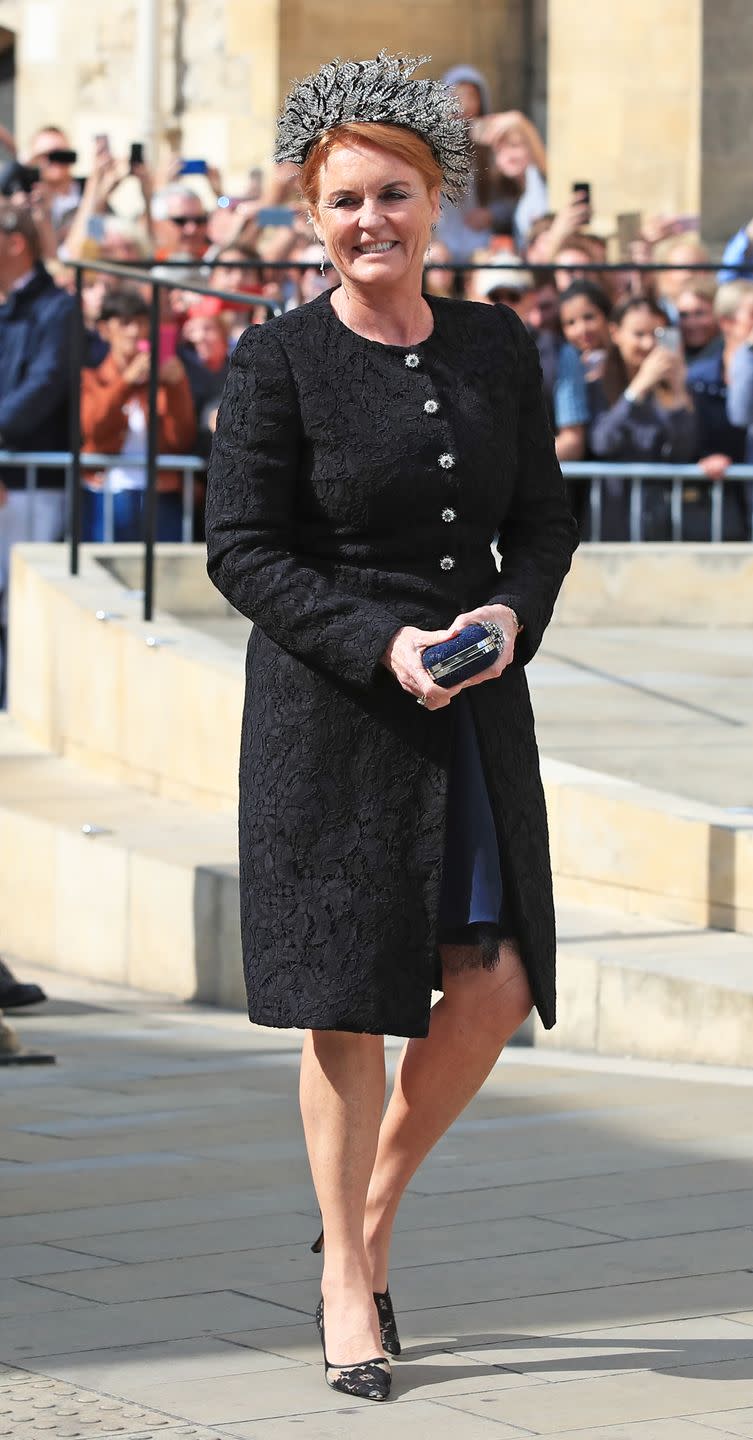 Sarah, Duchess of York, arrives at Ellie Goulding's wedding in York.