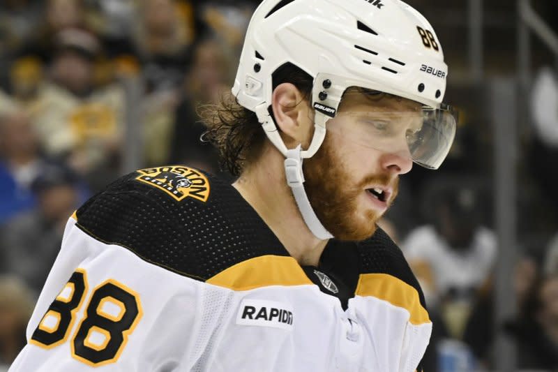 Boston Bruins forward David Pastrnak (pictured) was involved in a fight with Florida Panthers forward Matthew Tkachuk in the third period of a Game 2 loss Wednesday in Sunrise, Fla. File Photo by Archie Carpenter/UPI