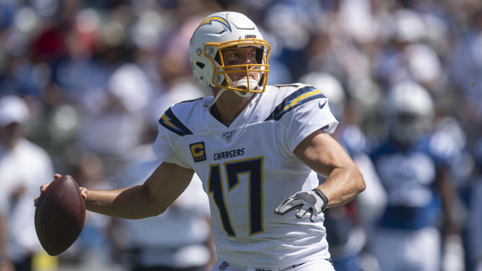 Los Angeles Chargers quarterback Philip Rivers during an NFL football game against the Indianapolis Colts, Sunday, Sept. 8, 2019, in Carson, Calif. (AP Photo/Kyusung Gong)