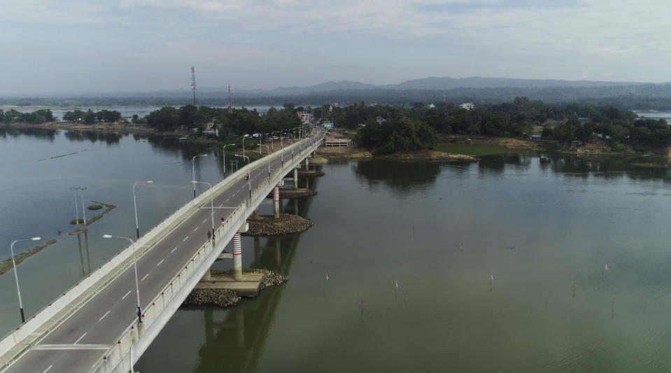 A newly constructed Naniarchar bridge is seen in Rangamati district of Bangladesh, Monday , Nov. 28, 2022. Bangladesh is marking 25 years since it signed a peace treaty to end an armed insurgency in southeastern Bangladesh. (AP Photo)