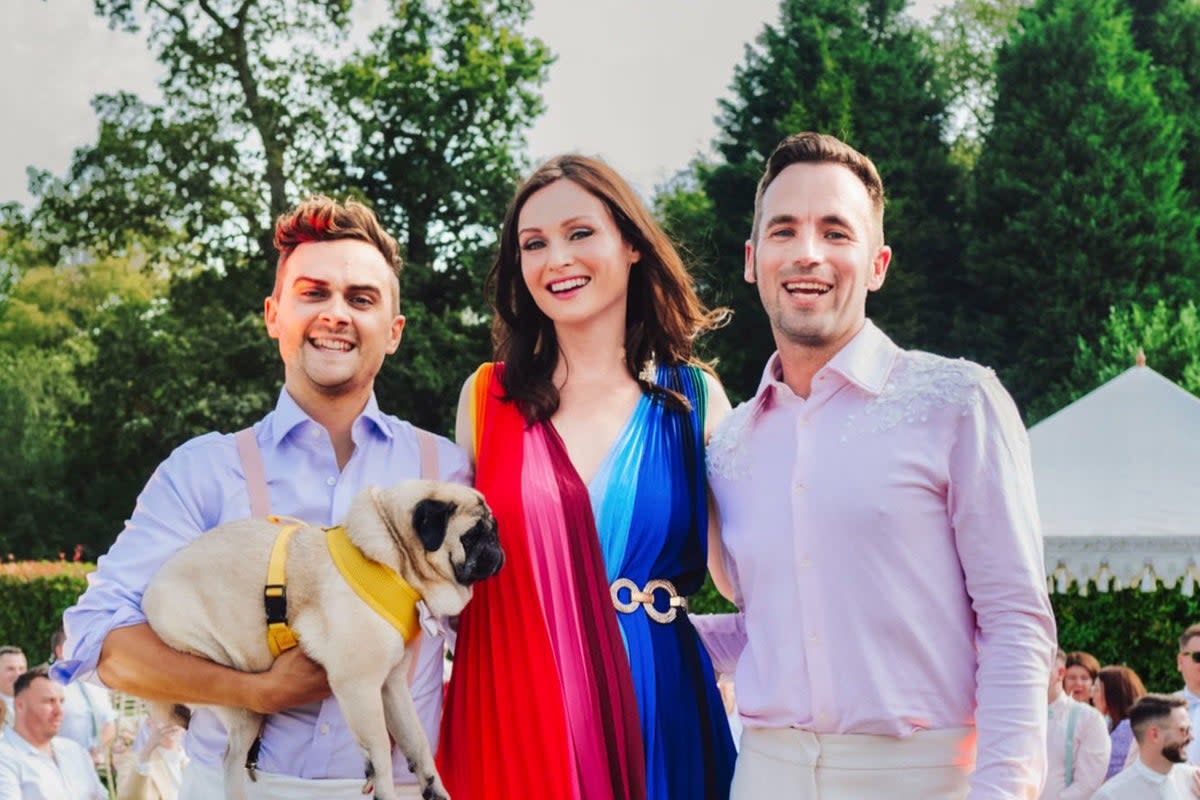 Sophie Ellis-Bextor with the happy couple Dan and Adam (BBC/Minnow Films/@sideyclarkphoto / Sidey Clark Photography)