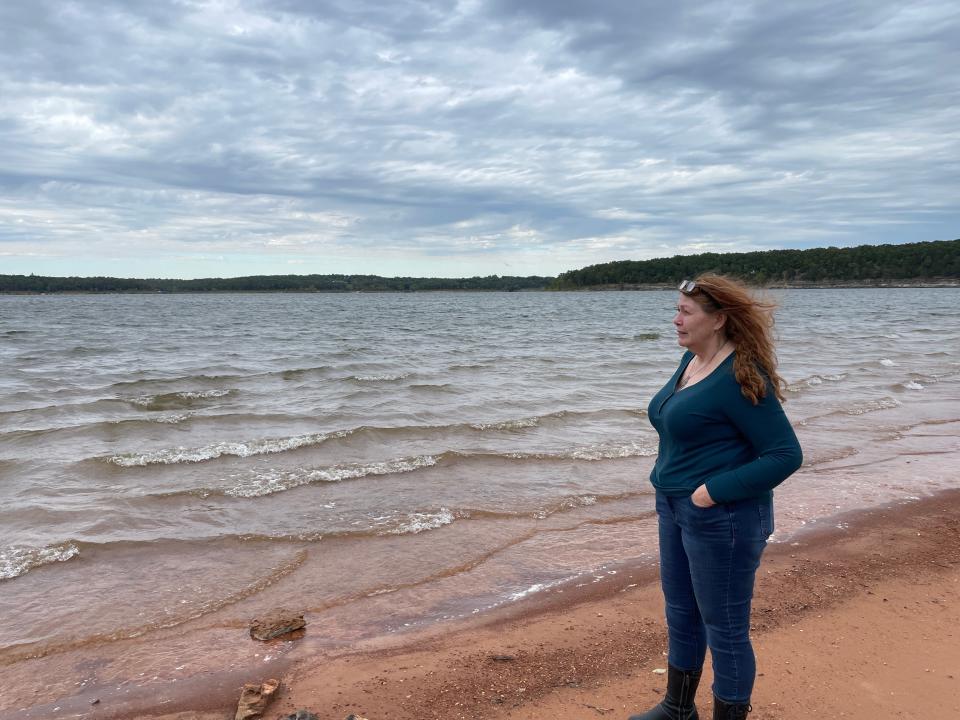 Goldie Potter looks out across the Pomme de Terre Lake on Oct. 6, 2023. She is involved with a grassroots effort to preserve the water quality in both the lake and the Pomme de Terre River, where Missouri Prime Beef is seeking a permit to dump its treated wastewater.