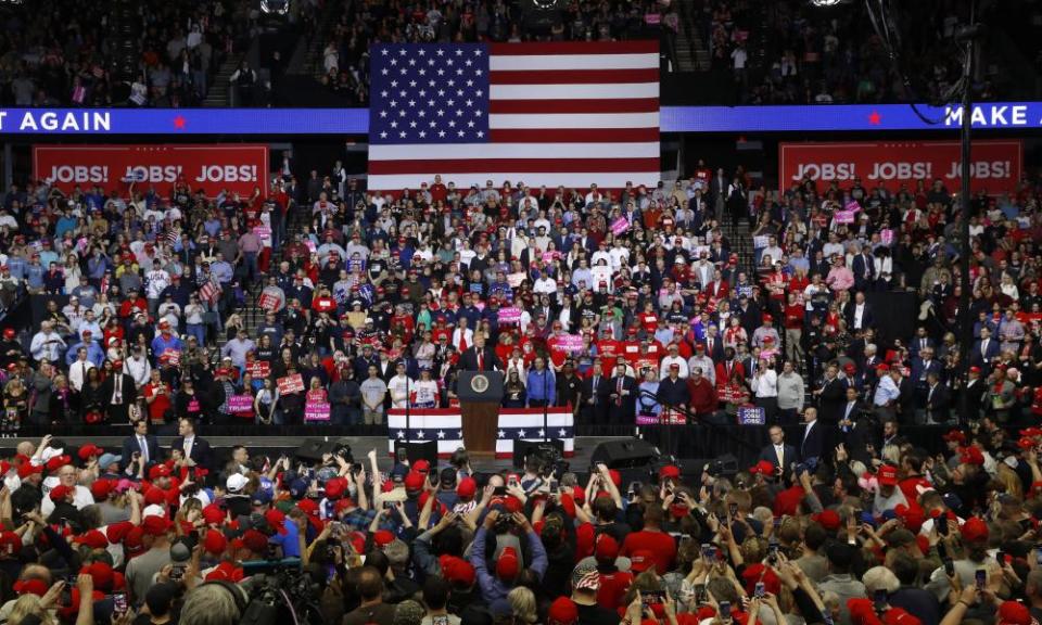 Donald Trump speaks at a rally in Grand Rapids, Michigan on 28 March.