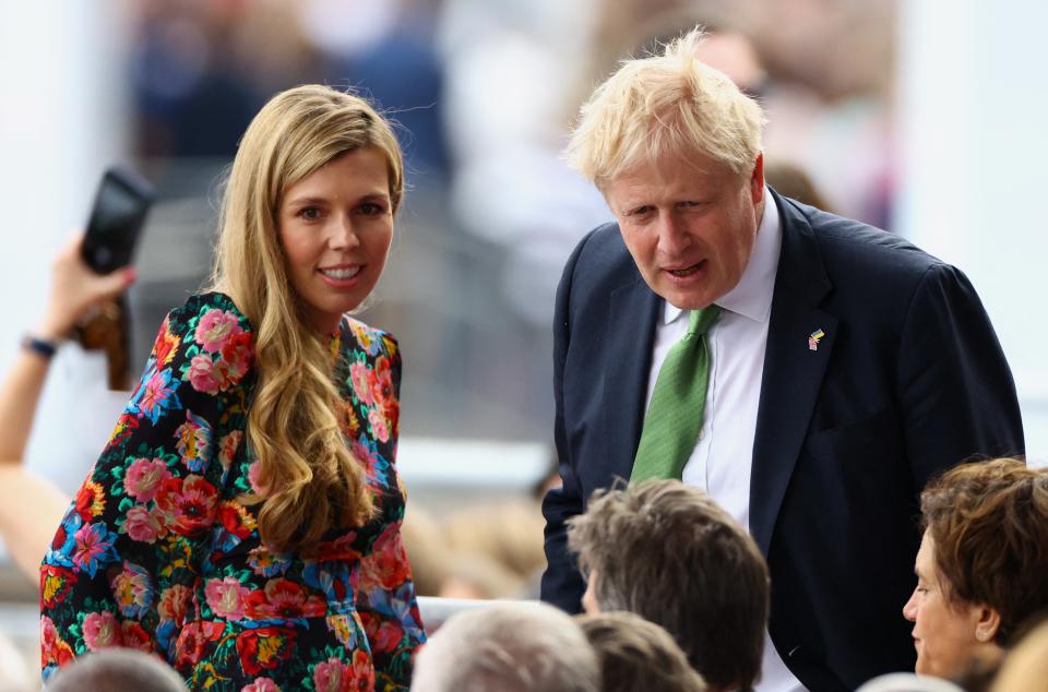 Prime Minister Boris Johnson and his wife Carrie Johnson arrive at the BBC Platinum Party at the Palace (REUTERS)