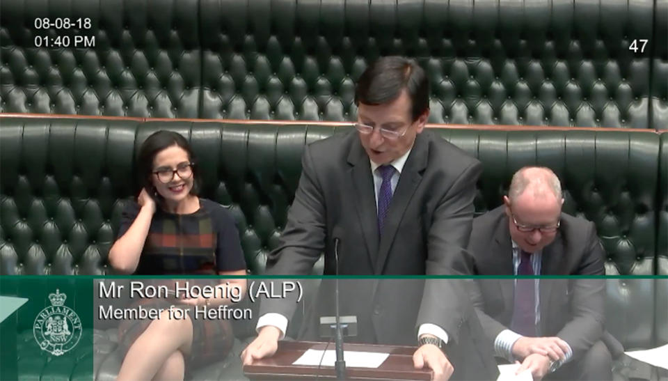 Sydney MP Ron Hoenig paid tribute to pig Kevin Bacon in his parliamentary speech.