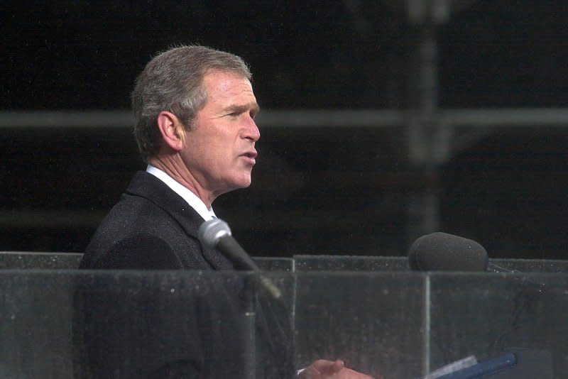 President George W. Bush delivers his Inauguration address shorty after being sworn in as the 43rd president of the United States by Chief Justice William Rehnquist on Capitol Hill in Washington, D.C., on January 20, 2001. File Photo by Bill Greenblatt/UPI