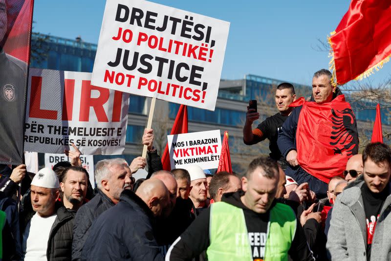 Protest in The Hague as Kosovo's ex-president Thaci goes on trial for war crimes