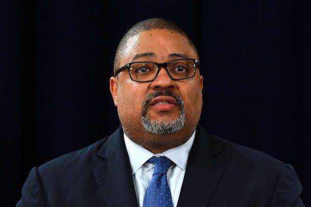 PHOTO: FILE - Manhattan District Attorney Alvin Bragg speaks during a press conference to discuss his indictment of former President Donald Trump, outside the Manhattan Federal Court in New York, April 4, 2023. (Angela Weiss/AFP via Getty Images, FILE)