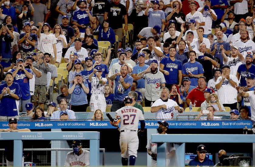 Dodgers fans boo Jose Altuve of the Astros after he struck out in a game on Aug. 3, 2001, at Dodger Stadium.