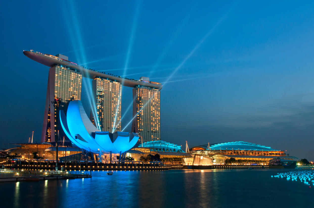 Singapore countdown 2012 at marina bay with laser lights.