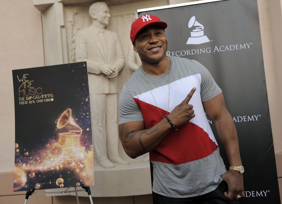 LL Cool J poses at the premiere of the documentary film "A Death In The Family: The Show Must Go On," at the Leonard H. Goldenson Theatre on Monday June 11, 2012 in Los Angeles. The film features rare behind-the-scenes footage from this year's 54th Annual GRAMMY Awards. (Photo by Chris Pizzello/Invision/AP)