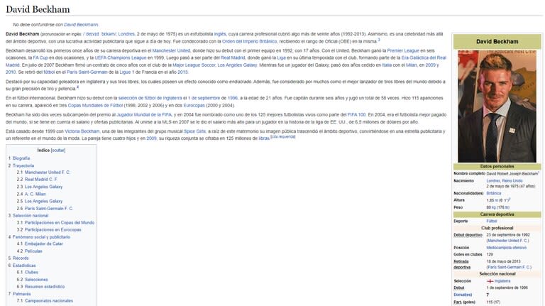 David Beckham en Wikipedia