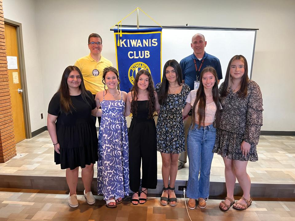 The Sturgis Kiwanis Club’s annual scholarship winners are pictured in the front row, along with Kiwanis president Aaron Miller, and Kiwanis scholarship committee chairman and Sturgis High School principal Nic Herblet.