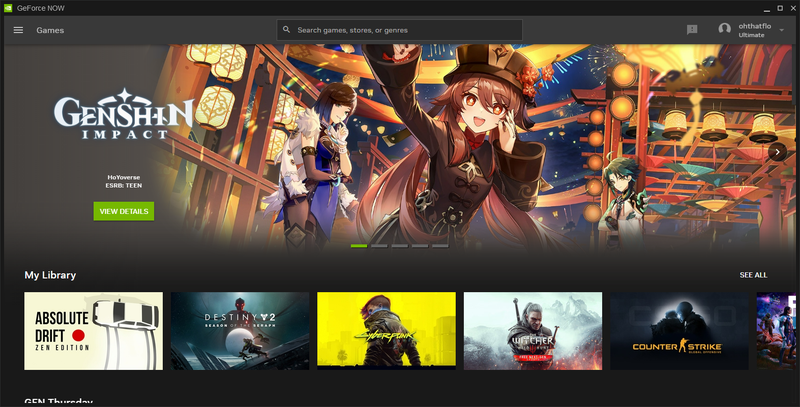 A screenshot of Nvidia GeForce Now