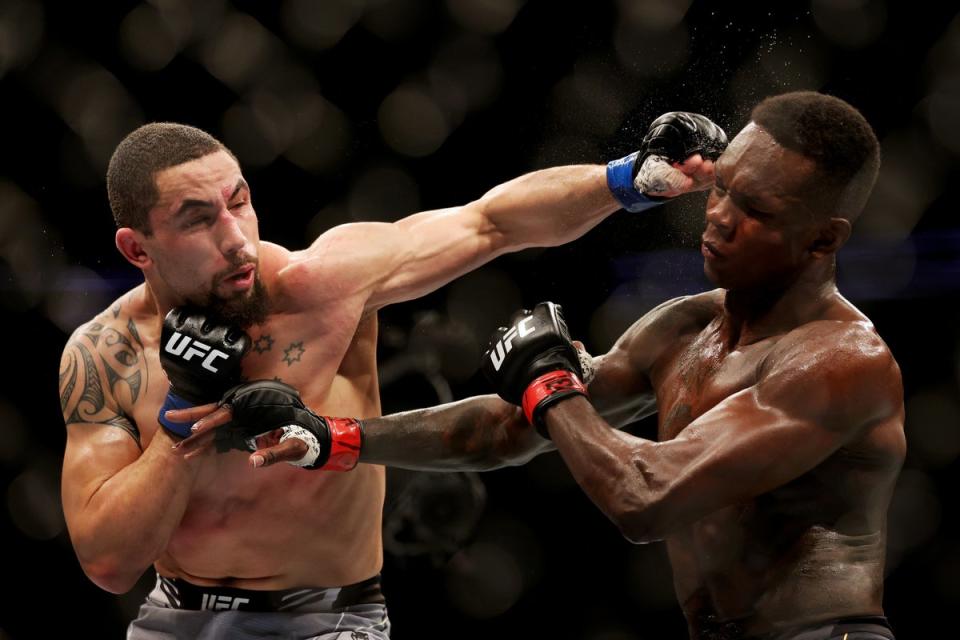Whittaker during his second fight with Israel Adesanya, a narrow points loss (Getty Images)