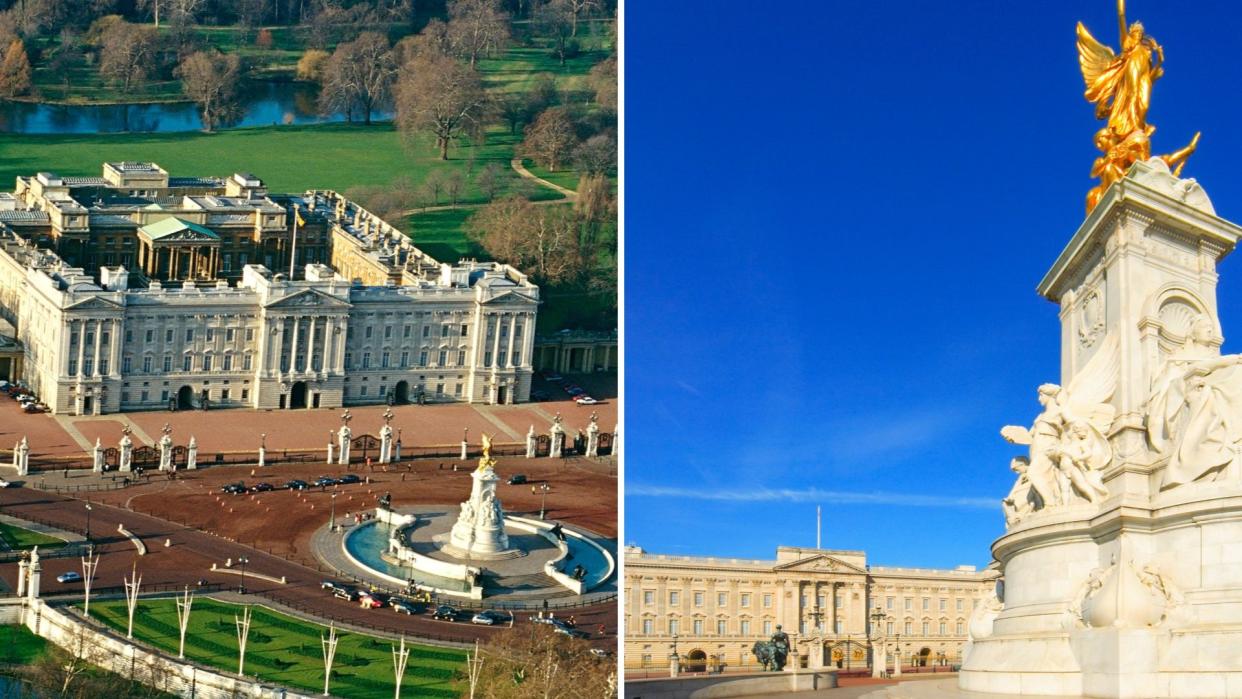  Two photos of Buckingham Palace. 