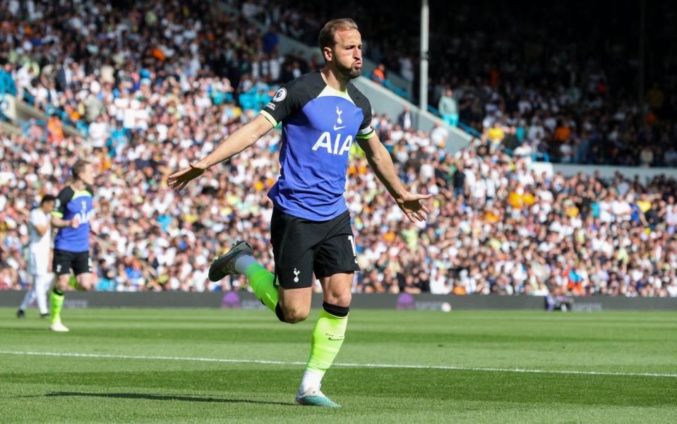 Tottenham Hotspur's Harry Kane celebrates scoring the opening goal during the Premier League match between Leeds United and Tottenham Hotspur at Elland Road - Getty Images/Alex Dodd