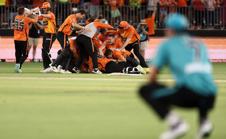 Perth Scorchers players, pictured here celebrating after their win over Brisbane Heat in the BBL final.