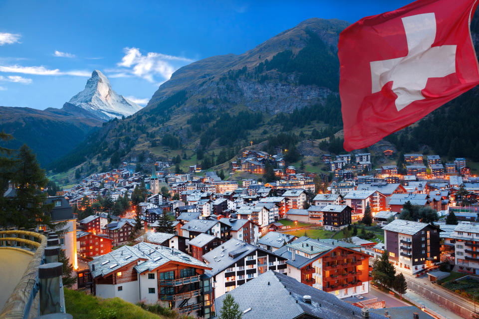 Zermatt village with the mountains in the background in Switzerland