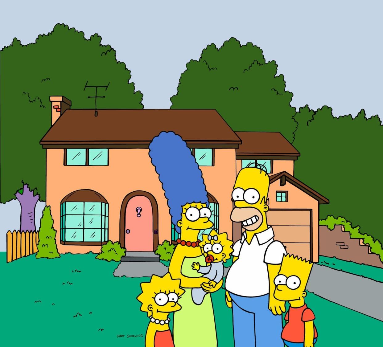 Created by Matt Groening, Fox TV's "The Simpsons," from left, are Lisa, Marge holding Maggie, Homer and Bart.