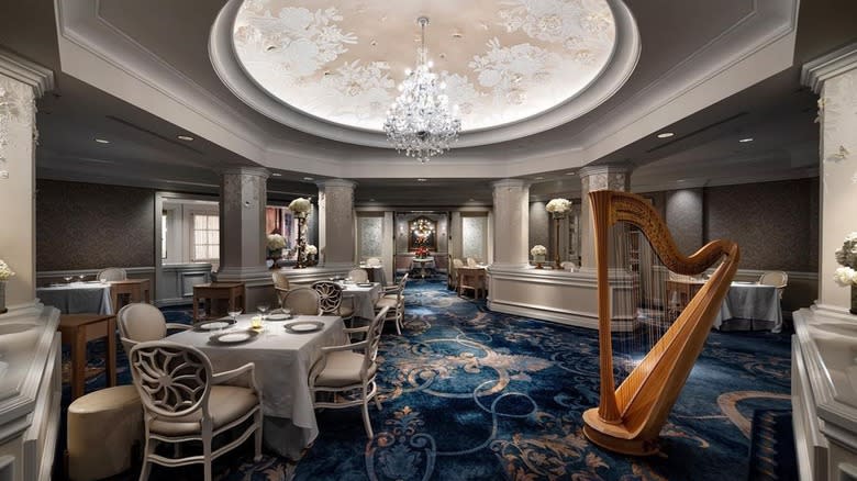 empty luxurious restaurant with harp