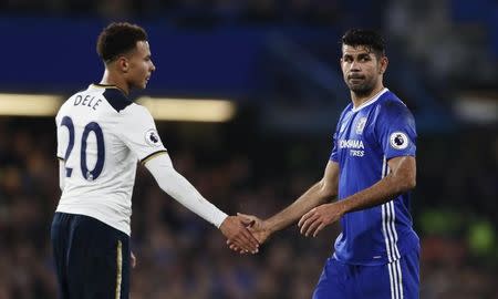 Football Soccer Britain - Chelsea v Tottenham Hotspur - Premier League - Stamford Bridge - 26/11/16 Tottenham's Dele Alli and Chelsea's Diego Costa Reuters / Stefan Wermuth Livepic